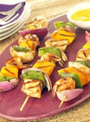 Grilled Mango, chicken and Shrimp Skewers